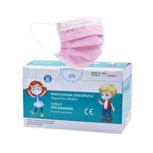Mascherine Chirurgiche Colorate per bambini – Monouso 50pz – Made in Italy – Tipo II BFE 98% – Certificate CE (Rosa)
